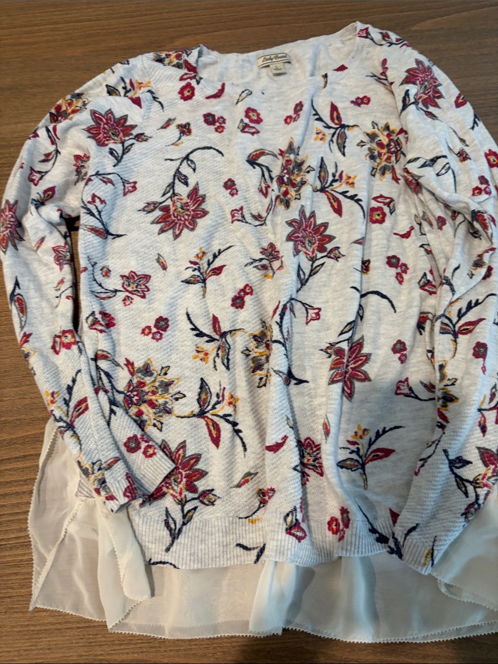 Lucky Brand White Floral Long-Sleeve Layered-Hem Top
